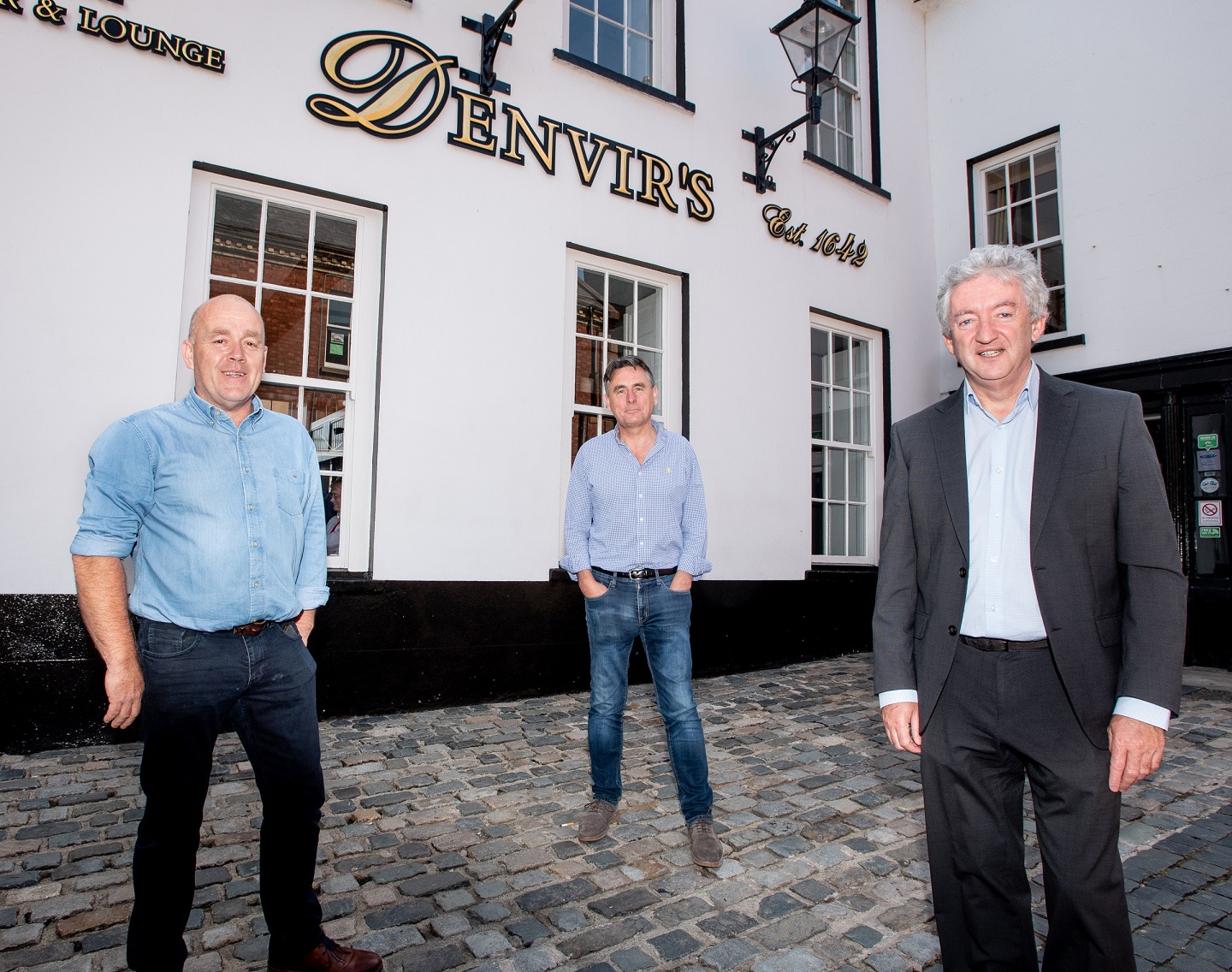 The Chief Executive of Tourism NI, John McGrillen, recently visited local tourism industry representatives across the Newry, Mourne and Down district area to discuss how Covid-19 has affected local businesses and why staycations are the immediate priority. Pictured outside Denvir&rsquo;s Coaching Inn, Downpatrick (L to R) are Chris Dagens, Co-owner of Denvir&rsquo;s, Stephen Magorrian, Co-owner of Denvir&rsquo;s and John McGrillen, CEO Tourism NI.