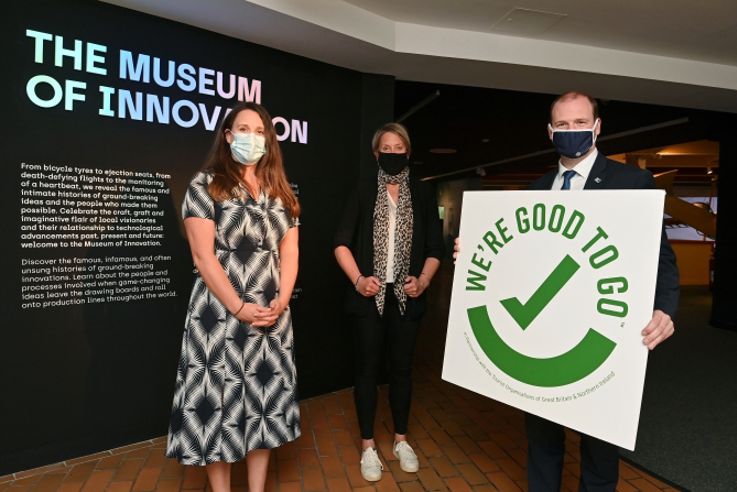 Pictured at the Museum of Innovation at the Ulster Transport Museum in Cultra are (L-R) Sheena Dickson, Tousim NI; Kathryn Thomson, NMNI; and Economy Minister Gordon Lyons.