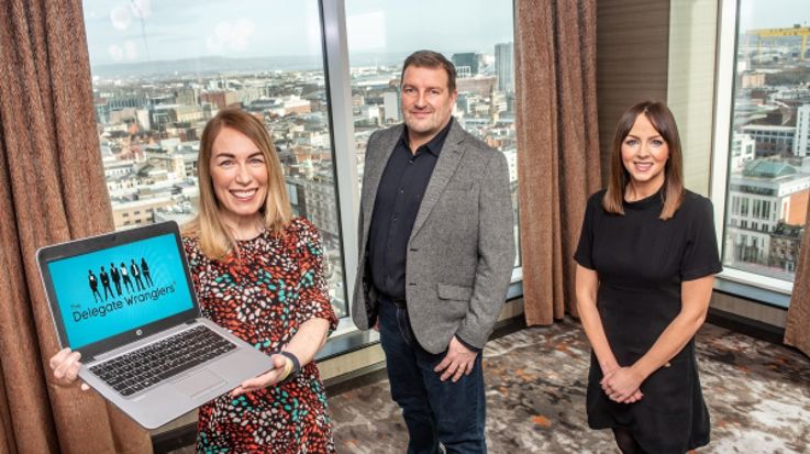 Pictured at the Grand Central Hotel in Belfast (Left–Right) are Eimear Callaghan, Tourism NI’s Business Solutions Manager, Neil Thompson, Founder and Director of Delegate Wranglers and Rachael McGuickin, Director of Business Development at Visit Belfast.