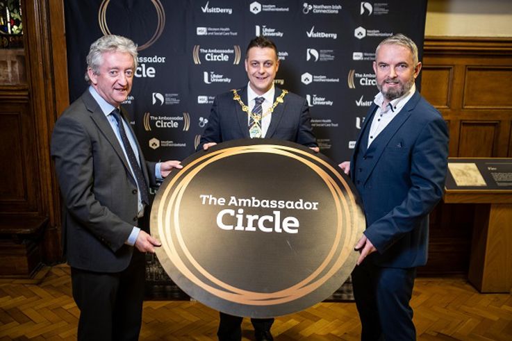 Pictured at the Guildhall in Derry~Londonderry launching the Ambassador Circle (Left -Right) are John McGrillen, CEO Tourism NI, Mayor of Derry City & Strabane District Council, Alderman Graham Warke and Odhran Dunne, CEO Visit Derry.
